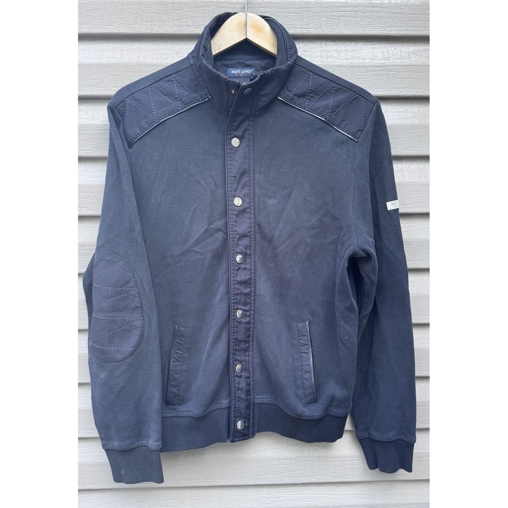 Saint James Men Large Patch Quilted Cotton Full Zip Preppy Sailor Jacket